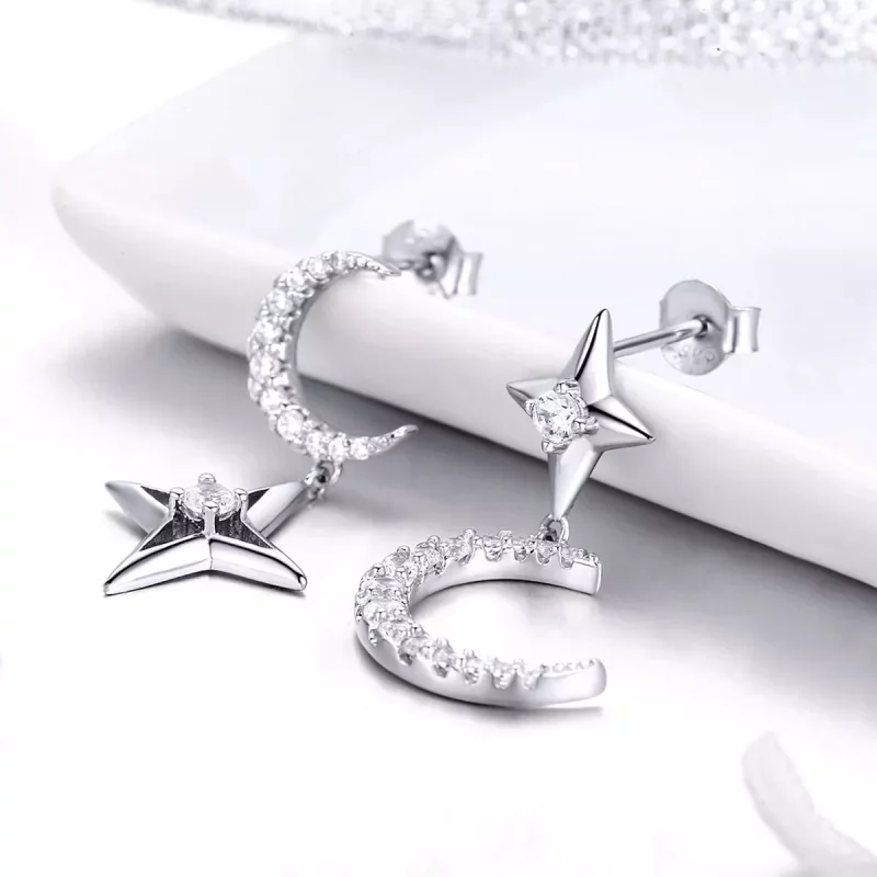 (imagen para) Pendientes colgantes estilo Pandora plata Starlight Moon Sky - BSE050 - Ver 2