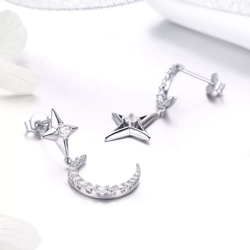 (imagen para) Pendientes colgantes estilo Pandora plata Starlight Moon Sky - BSE050 - Ver 3