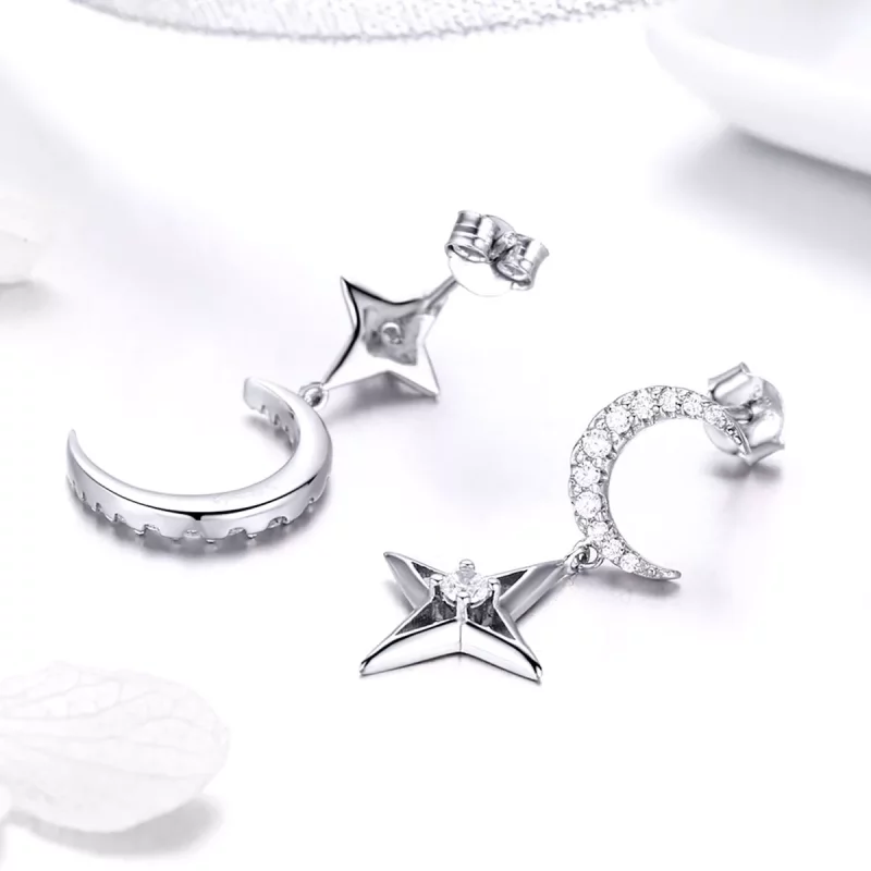 (imagen para) Pendientes colgantes estilo Pandora plata Starlight Moon Sky - BSE050 - Ver 4