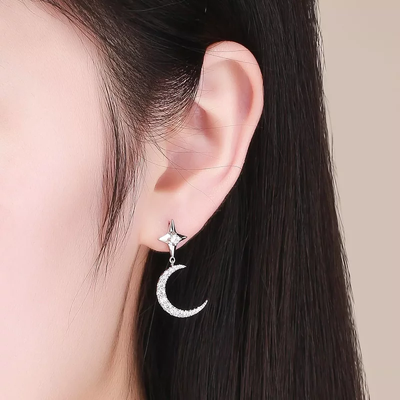 (imagen para) Pendientes colgantes estilo Pandora plata Starlight Moon Sky - BSE050 - Ver 5