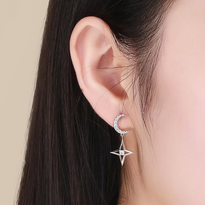 (imagen para) Pendientes colgantes estilo Pandora plata Starlight Moon Sky - BSE050 - Ver 6