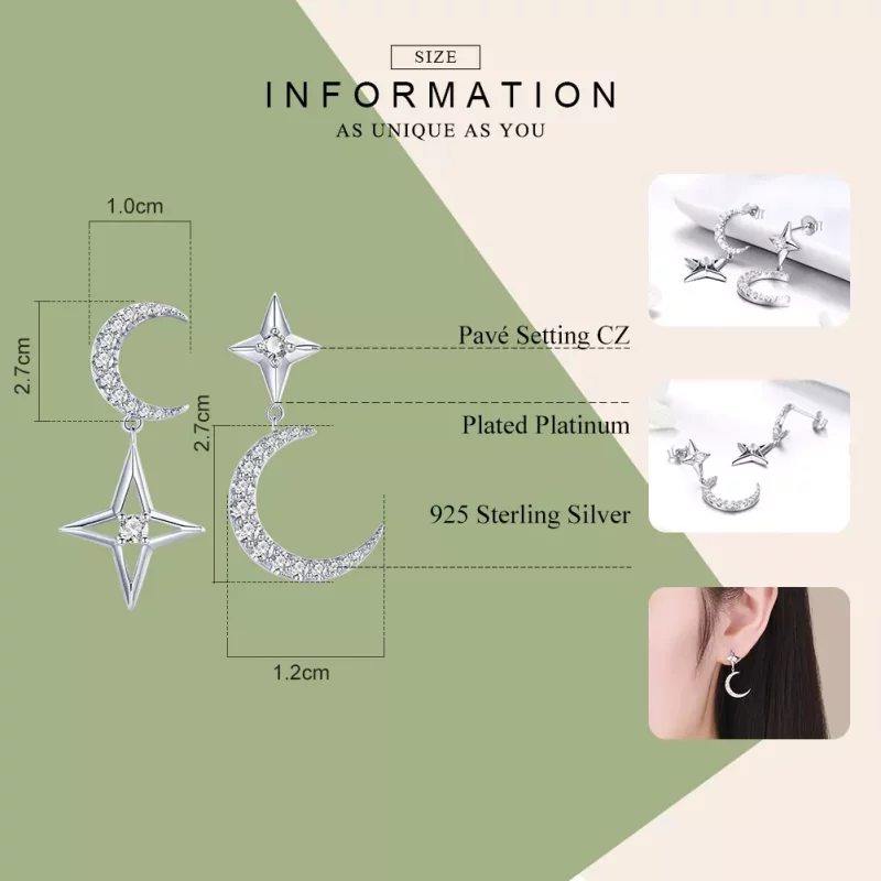 (imagen para) Pendientes colgantes estilo Pandora plata Starlight Moon Sky - BSE050 - Ver 7