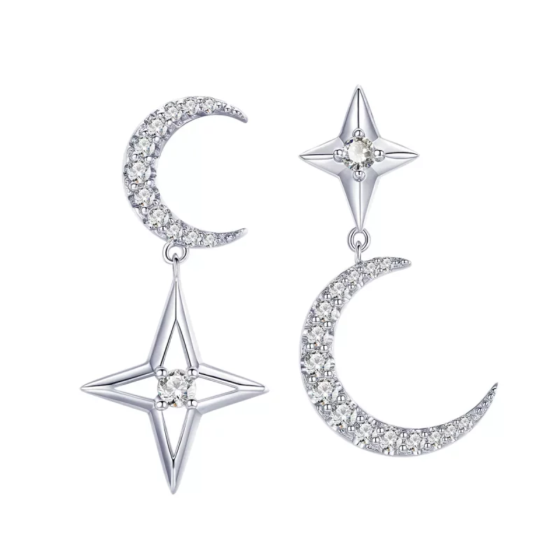 (imagen para) Pendientes colgantes estilo Pandora plata Starlight Moon Sky - BSE050