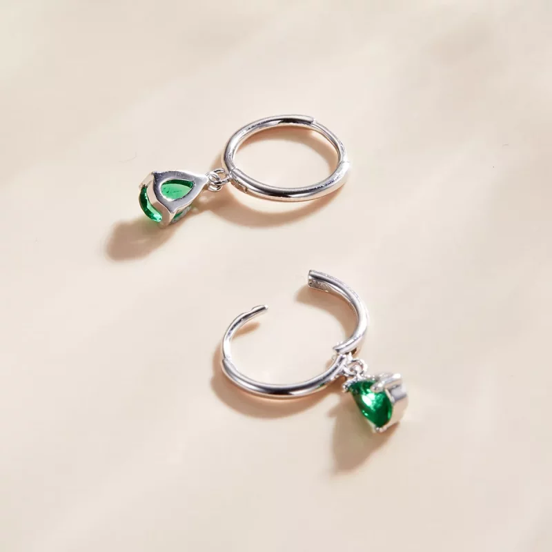 (imagen para) Pendientes colgantes tipo Pandora de plata con gota verde - SCE1018-GN - Ver 2