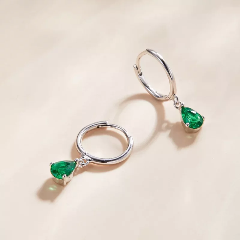 (imagen para) Pendientes colgantes tipo Pandora de plata con gota verde - SCE1018-GN - Ver 3