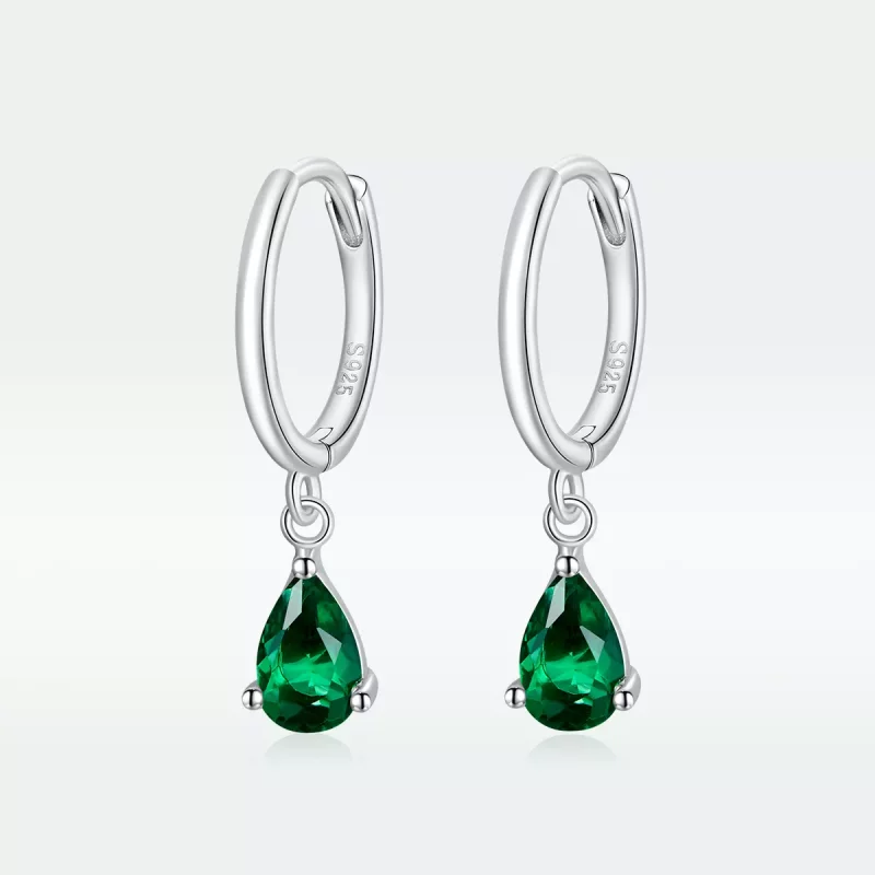 (imagen para) Pendientes colgantes tipo Pandora de plata con gota verde - SCE1018-GN - Ver 5