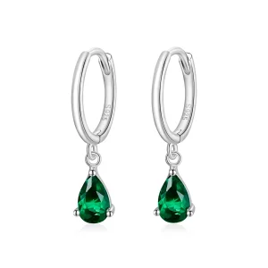 (imagen para) Pendientes colgantes tipo Pandora de plata con gota verde - SCE1018-GN