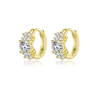 (imagen para) Pendientes de argolla estilo Pandora plateados y bañados en oro con brillo romántico - SCE485-B