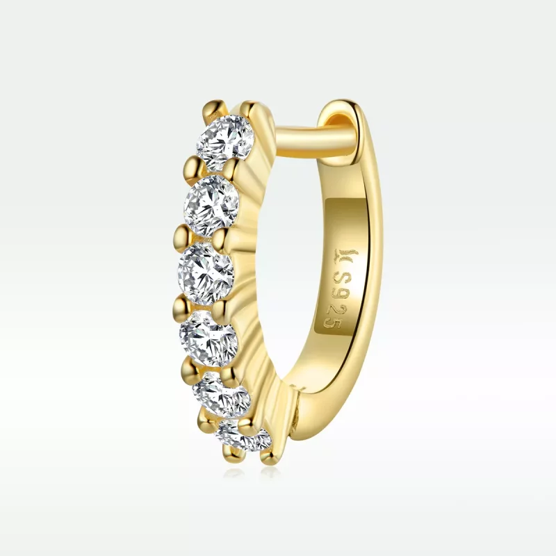 (imagen para) Pendientes de aro blancos brillantes chapados en oro de 18 quilates estilo Pando - Ver 4