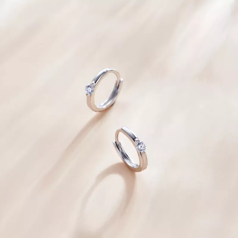 (imagen para) Pendientes de Aro Brillantes de Plata Estilo Pandora con Diamantes - SCE1050-A - Ver 2
