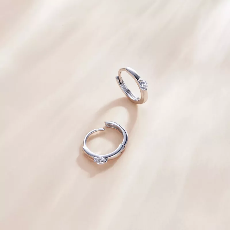 (imagen para) Pendientes de Aro Brillantes de Plata Estilo Pandora con Diamantes - SCE1050-A - Ver 3