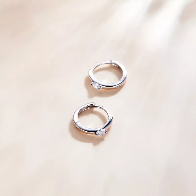 (imagen para) Pendientes de Aro Brillantes de Plata Estilo Pandora con Diamantes - SCE1050-A - Ver 4