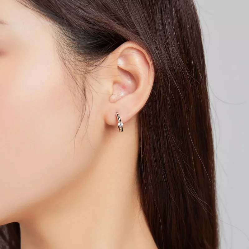 (imagen para) Pendientes de Aro Brillantes de Plata Estilo Pandora con Diamantes - SCE1050-A - Ver 5