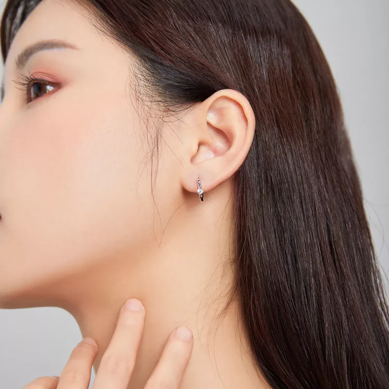 (imagen para) Pendientes de Aro Brillantes de Plata Estilo Pandora con Diamantes - SCE1050-A - Ver 6
