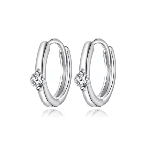 (imagen para) Pendientes de Aro Brillantes de Plata Estilo Pandora con Diamantes - SCE1050-A