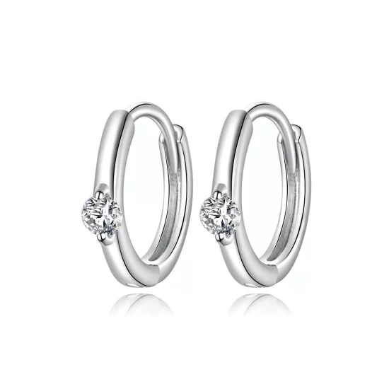 (imagen para) Pendientes de Aro Brillantes de Plata Estilo Pandora con Diamantes - SCE1050-A