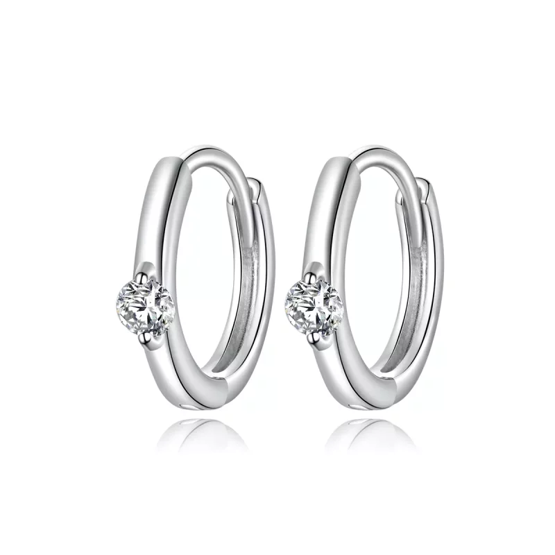 (imagen para) Pendientes de Aro Brillantes de Plata Estilo Pandora con Diamantes - SCE1050-A