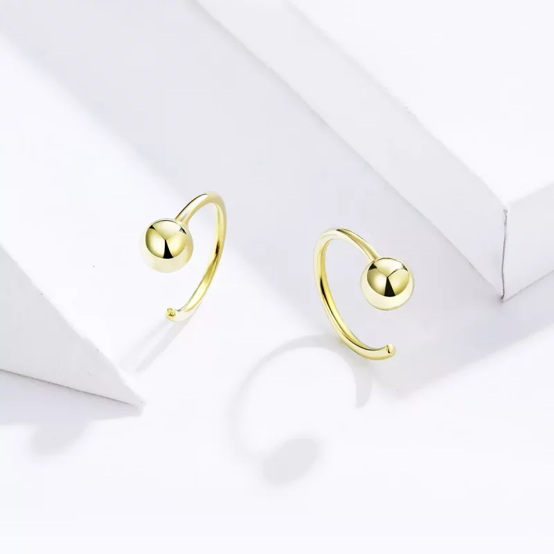(imagen para) Pendientes de Aro con Bola Chapados en Oro de 18 quilates al estilo Pandora - SC - Ver 2