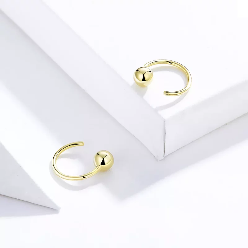 (imagen para) Pendientes de Aro con Bola Chapados en Oro de 18 quilates al estilo Pandora - SC - Ver 4