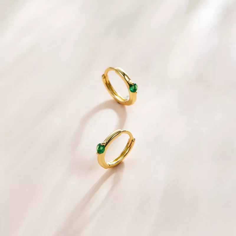 (imagen para) Pendientes de aro con circonita verde chapados en oro de 18 quilates estilo Pand - Ver 2