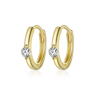 (imagen para) Pendientes de aro con diamantes brillantes chapados en oro de 18 quilates estilo Pandora - SCE1050-B