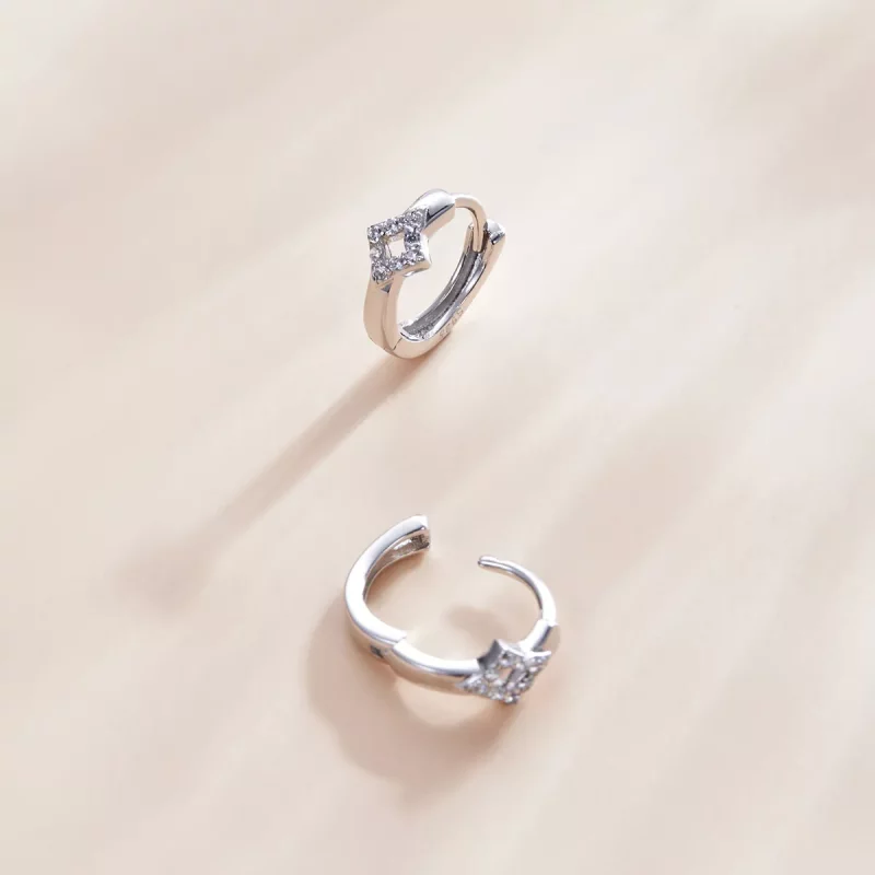 (imagen para) Pendientes de Aro con Diamantes Brillantes de Estilo Pandora en Plata - SCE1048 - Ver 2