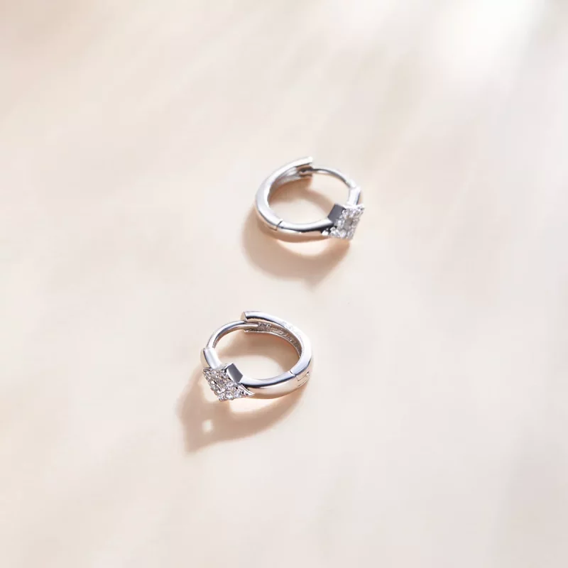 (imagen para) Pendientes de Aro con Diamantes Brillantes de Estilo Pandora en Plata - SCE1048 - Ver 4