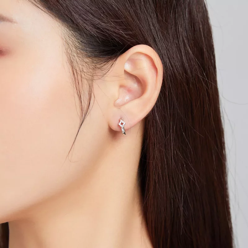 (imagen para) Pendientes de Aro con Diamantes Brillantes de Estilo Pandora en Plata - SCE1048 - Ver 5