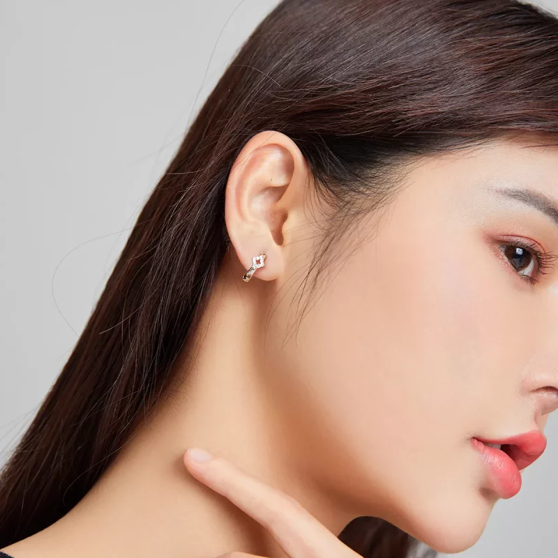 (imagen para) Pendientes de Aro con Diamantes Brillantes de Estilo Pandora en Plata - SCE1048 - Ver 7