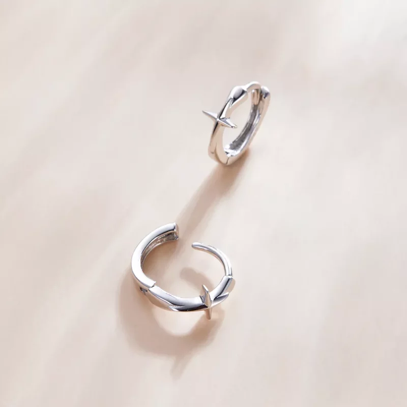 (imagen para) Pendientes de Aro con Estrella Brillante de Plata Estilo Pandora - SCE1045 - Ver 2