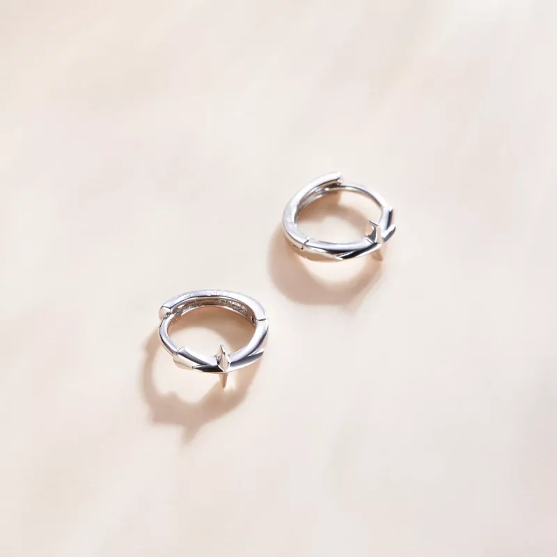(imagen para) Pendientes de Aro con Estrella Brillante de Plata Estilo Pandora - SCE1045 - Ver 4