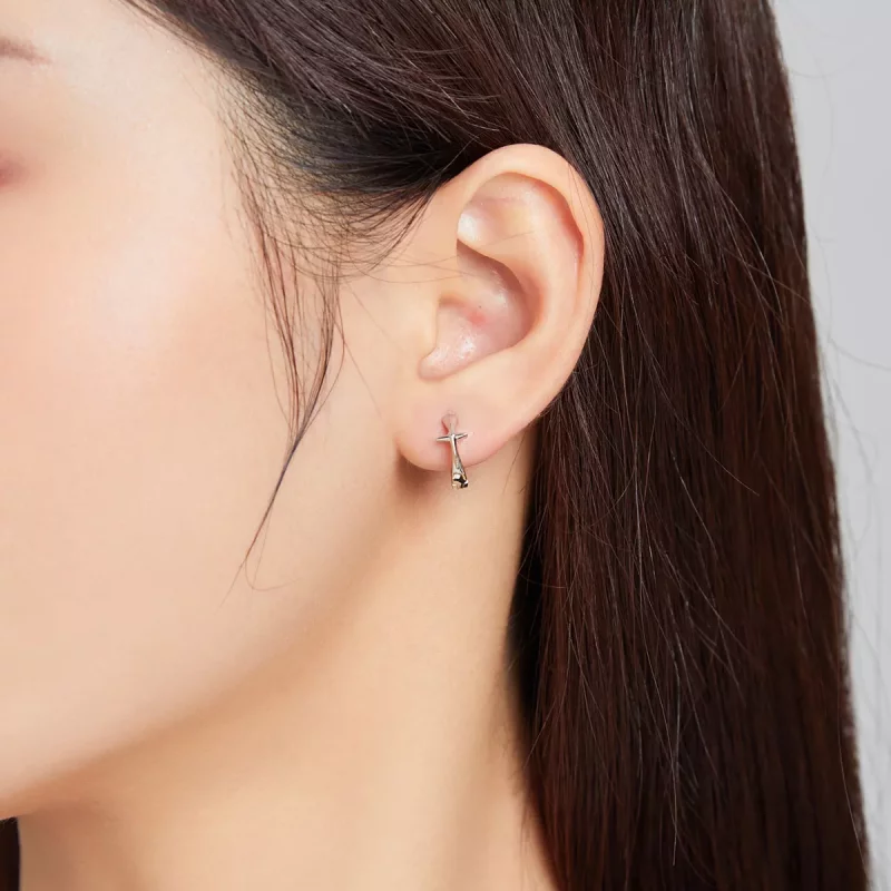 (imagen para) Pendientes de Aro con Estrella Brillante de Plata Estilo Pandora - SCE1045 - Ver 5
