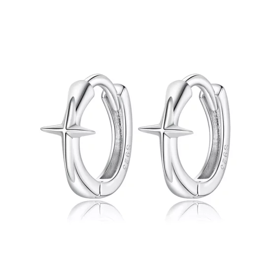 (imagen para) Pendientes de Aro con Estrella Brillante de Plata Estilo Pandora - SCE1045 - Haga clic en la imagen para cerrar.