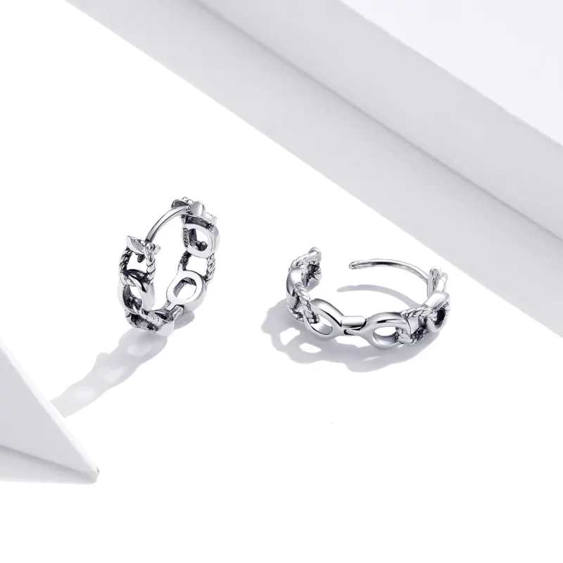 (imagen para) Pendientes de Aro de Cadena Simple de Estilo Pandora Plateados - SCE960 - Ver 2