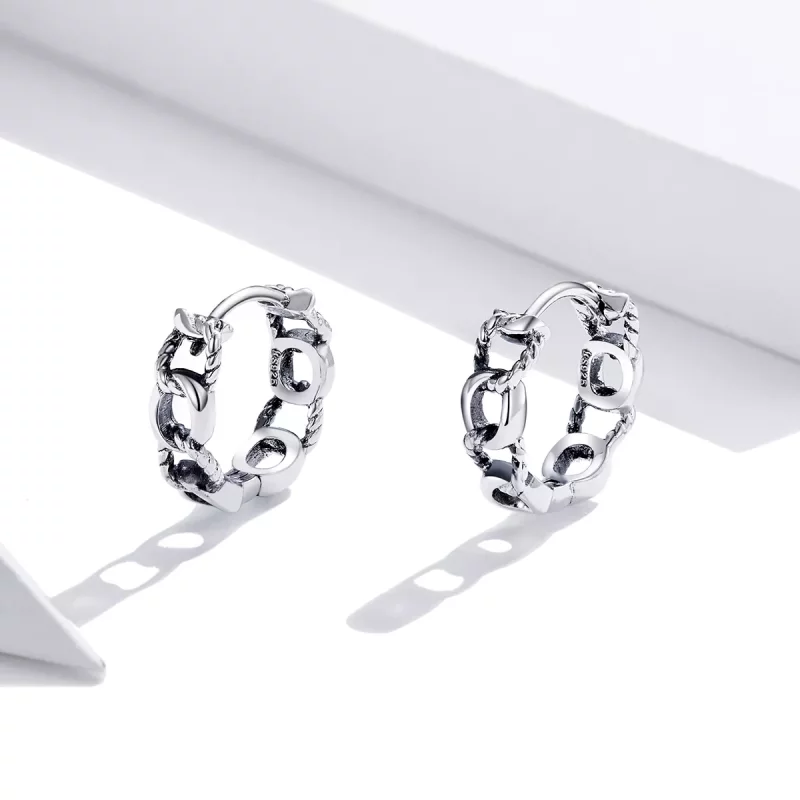 (imagen para) Pendientes de Aro de Cadena Simple de Estilo Pandora Plateados - SCE960 - Ver 3