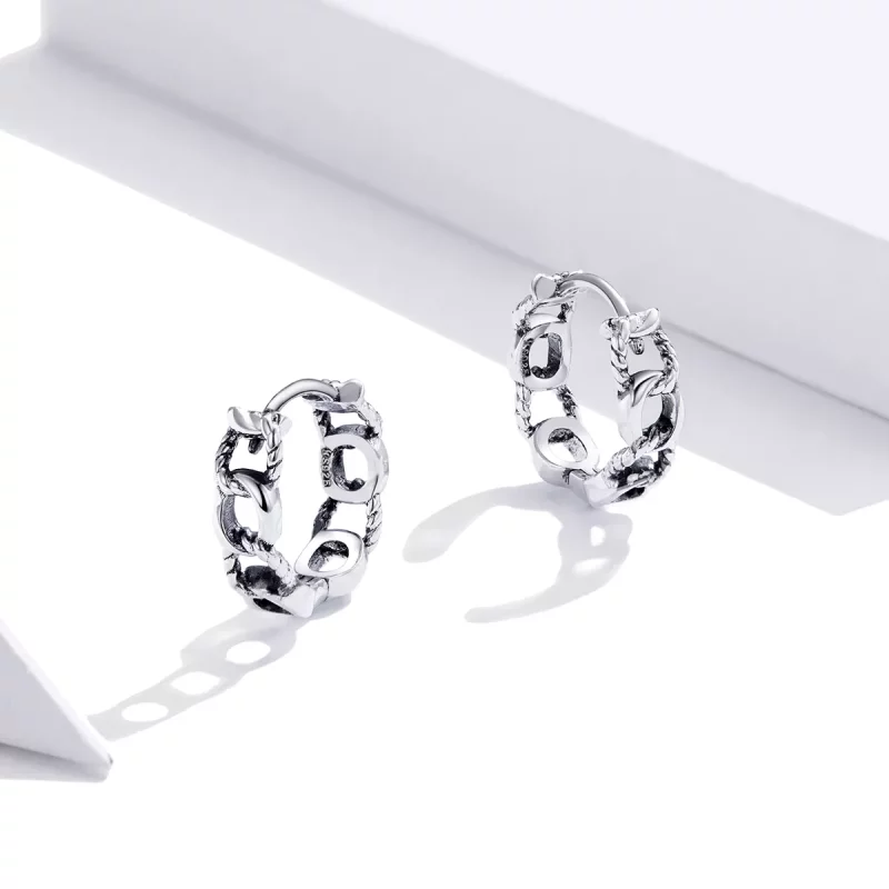 (imagen para) Pendientes de Aro de Cadena Simple de Estilo Pandora Plateados - SCE960 - Ver 4