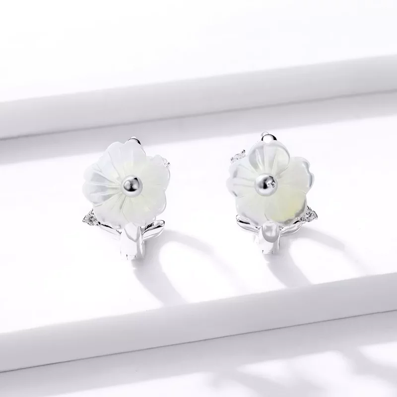 (imagen para) Pendientes de Aro de Flores Puros de Plata Estilo Pandora - BSE321 - Ver 2