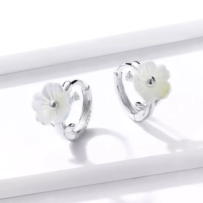 (imagen para) Pendientes de Aro de Flores Puros de Plata Estilo Pandora - BSE321 - Ver 3