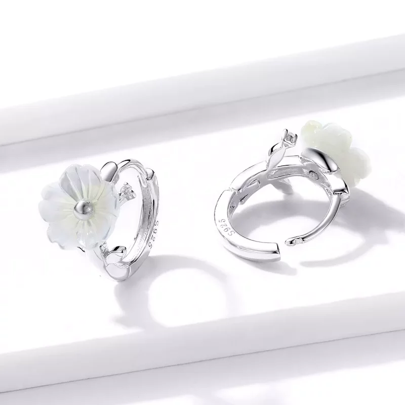 (imagen para) Pendientes de Aro de Flores Puros de Plata Estilo Pandora - BSE321 - Ver 4