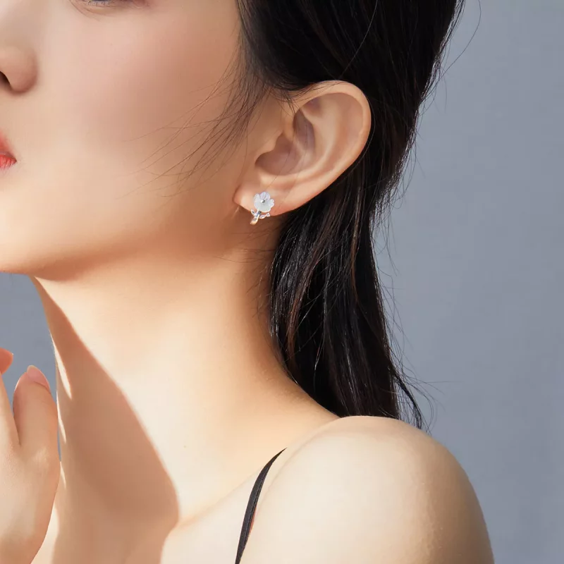 (imagen para) Pendientes de Aro de Flores Puros de Plata Estilo Pandora - BSE321 - Ver 6