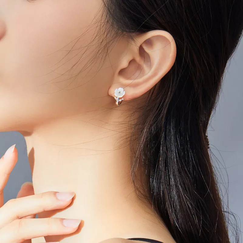 (imagen para) Pendientes de Aro de Flores Puros de Plata Estilo Pandora - BSE321 - Ver 7