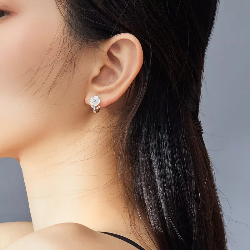 (imagen para) Pendientes de Aro de Flores Puros de Plata Estilo Pandora - BSE321 - Ver 8