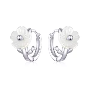 (imagen para) Pendientes de Aro de Flores Puros de Plata Estilo Pandora - BSE321