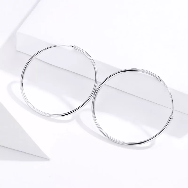 (imagen para) Pendientes de Aro de Línea Simple en Plata Estilo Pandora - SCE710 - Ver 2