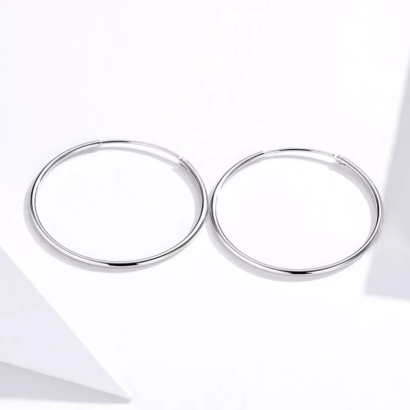 (imagen para) Pendientes de Aro de Línea Simple en Plata Estilo Pandora - SCE710 - Ver 3