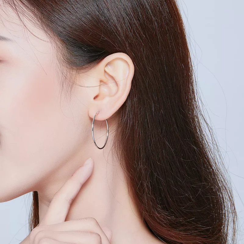 (imagen para) Pendientes de Aro de Línea Simple en Plata Estilo Pandora - SCE710 - Ver 5