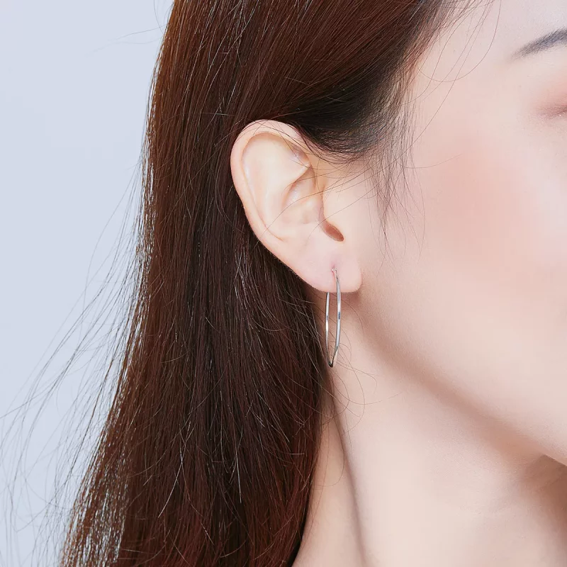 (imagen para) Pendientes de Aro de Línea Simple en Plata Estilo Pandora - SCE710 - Ver 6