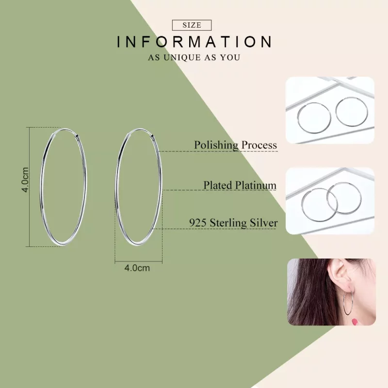 (imagen para) Pendientes de Aro de Plata al Estilo Pandora con Gran Aro - SCE598 - Ver 3