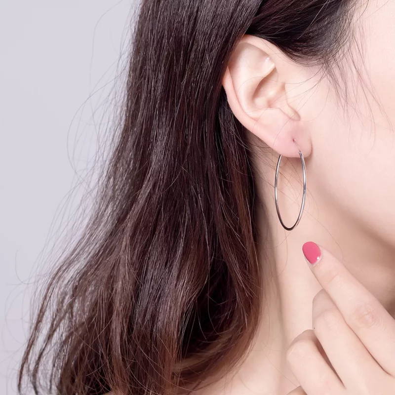 (imagen para) Pendientes de Aro de Plata al Estilo Pandora con Gran Aro - SCE598 - Ver 4