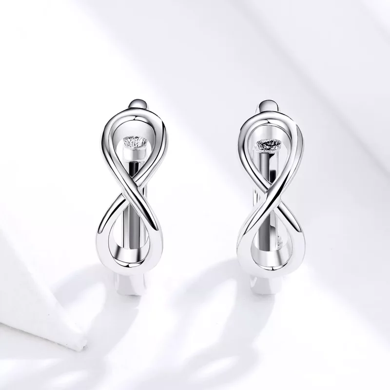 (imagen para) Pendientes de Aro de Plata al Estilo Pandora con Infinito Amor - SCE743 - Ver 2